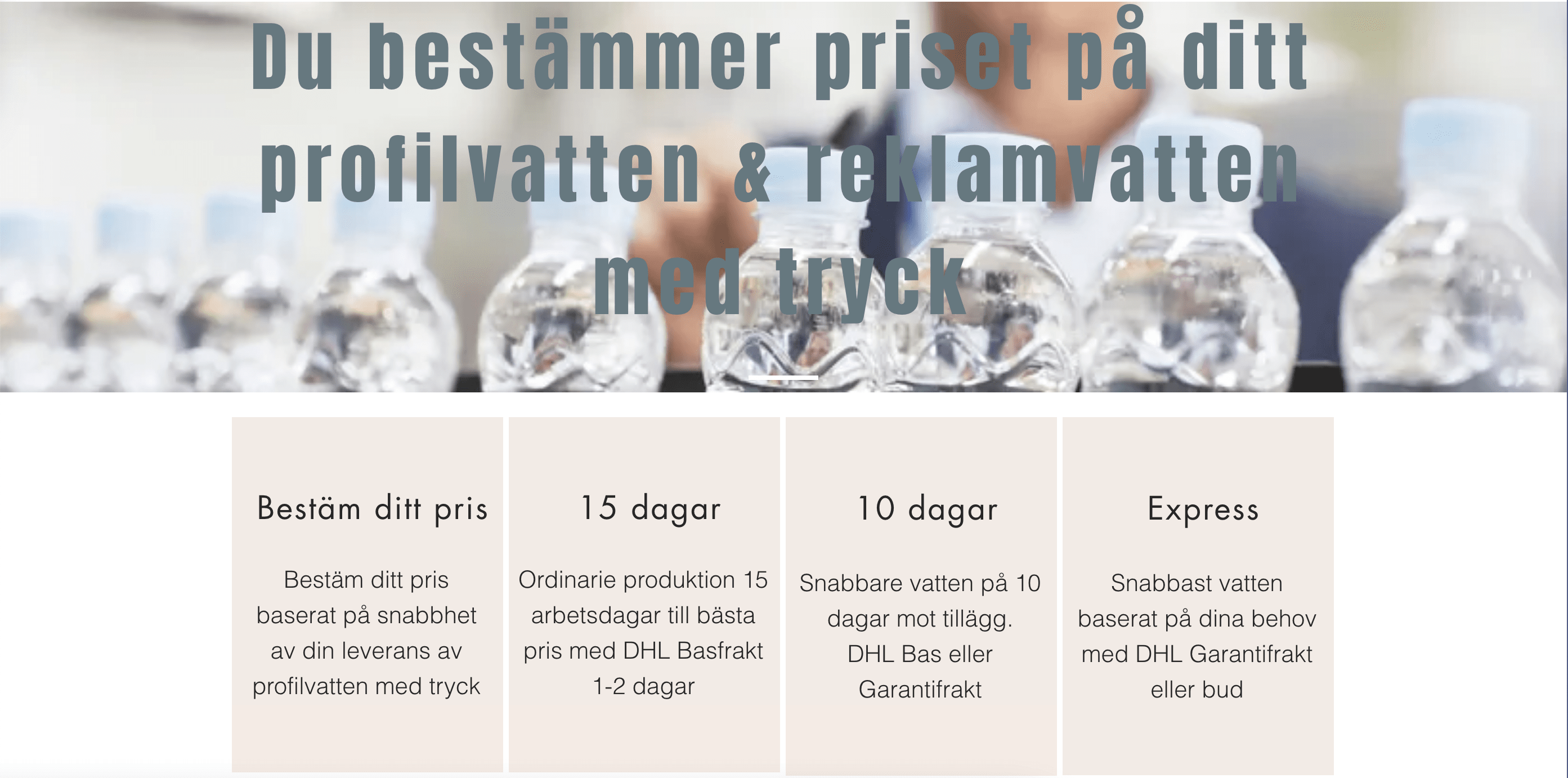 Profilvatten-reklamvatten med egen etikett